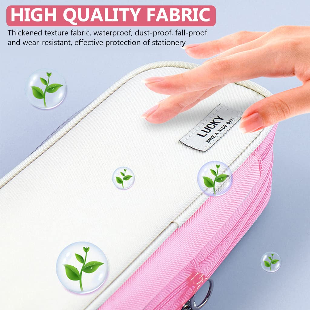 Climberty® Large Capacity Pencil Case, Foldable Design Canvas Pencil Pouch with Zipper Compartments & Handle, 3 Layers of Storage 3 Zippers, Aesthetic Pencil Case for Girls Adults Studen (Pink) Climberty® Large Capacity Pencil Case, Foldable Design Canvas Pencil Pouch with Zipper Compartments & Handle, 3 Layers of Storage 3 Zippers, Aesthetic Pencil Case for Girls Adults Studen (Pink)